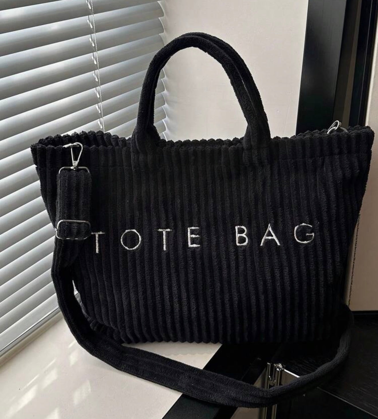 Corduroy Tote Bag - Black