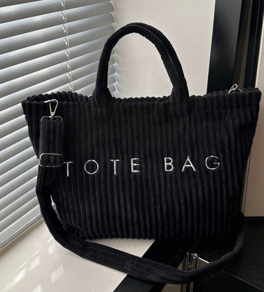 Corduroy Tote Bag - Black