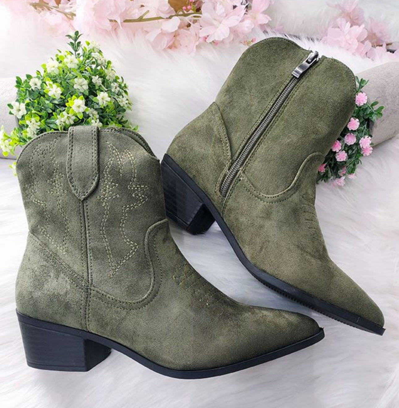 Pippa Ankle Boots - Khaki Green