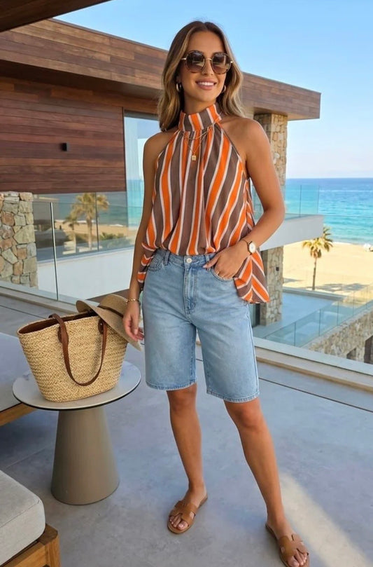 Halter Neck Blouse - Orange
