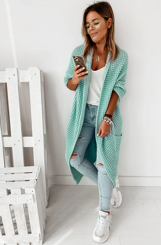 Waffle Knit Cardigan - Sage Green