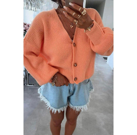Cropped Cardigan - Coral
