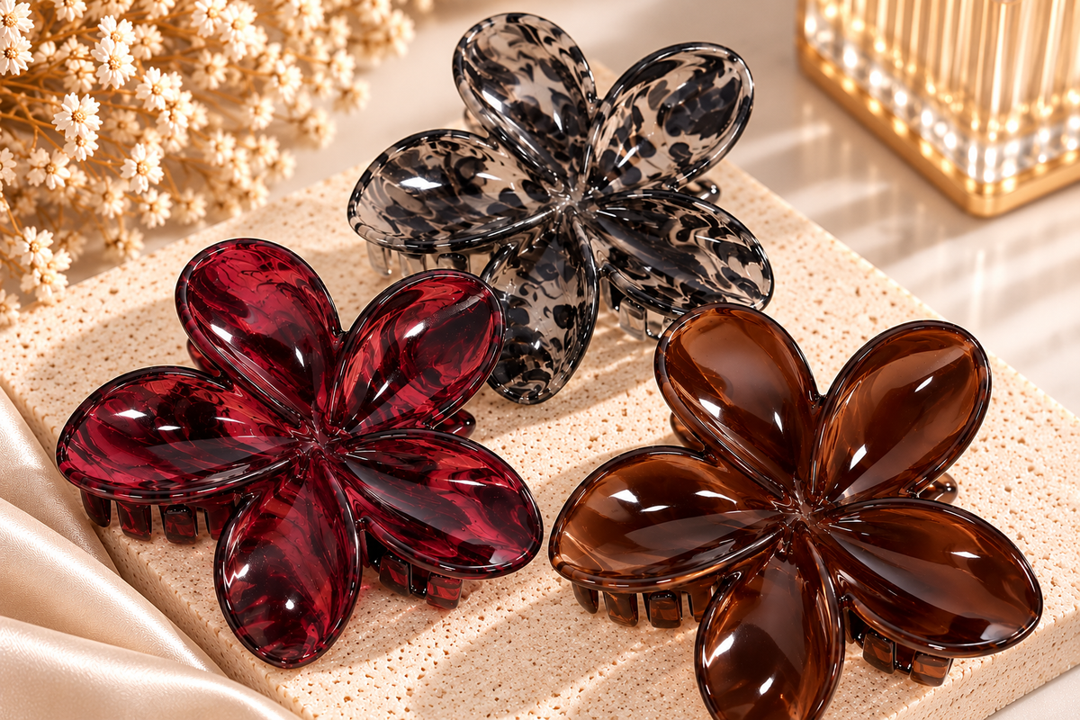 Printed Flower Hair Clips - 3 colours