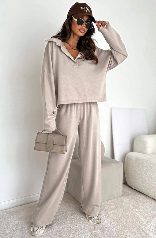 Elise Collared Loungewear - Stone