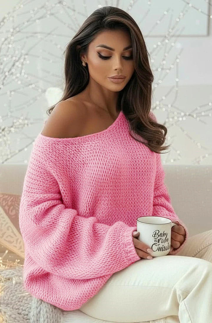 Oversized Off Shoulder Knit - Pink