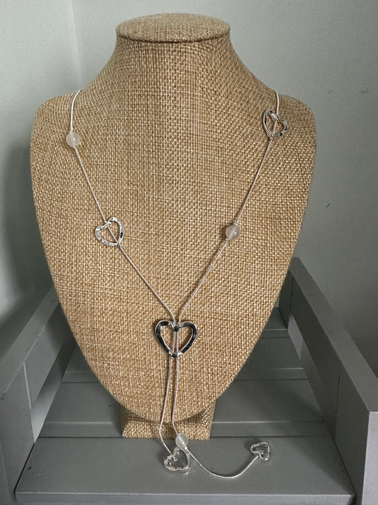 Long Heart Necklace - Silver