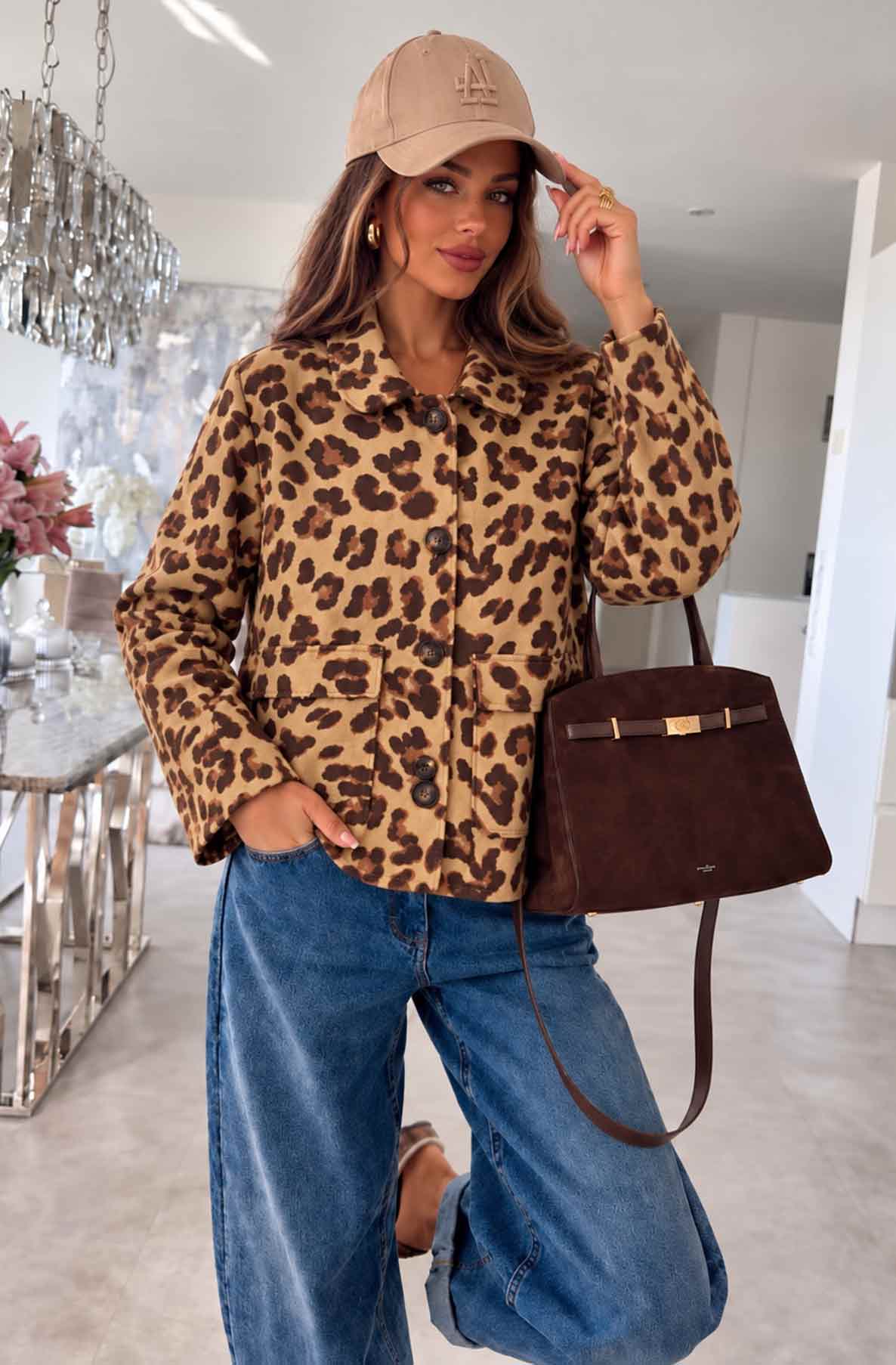 Leopard Print Shirt Jacket - Beige