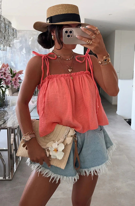 Beckie Cropped Blouse - Coral