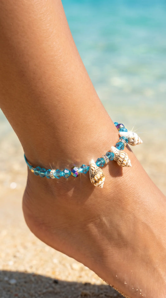 Beaded Shell Anklet - Blue