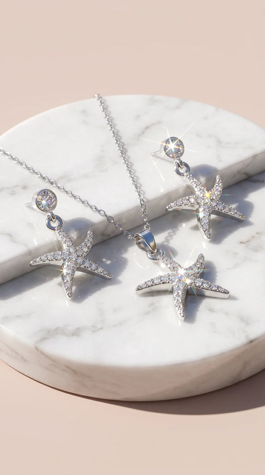 Starfish Necklace & Earring Set - Silver