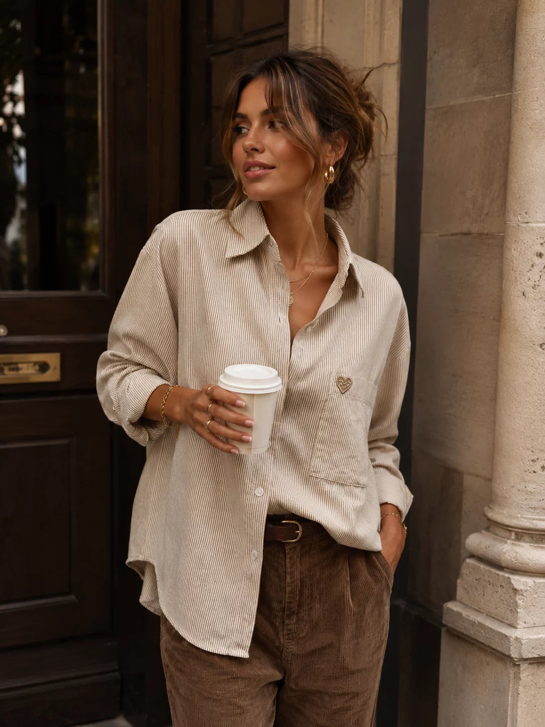 Heart Detail Shirt - Taupe