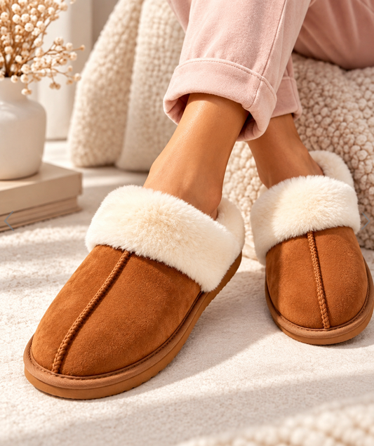 Cosy Faux Fur Slippers - Chesnut