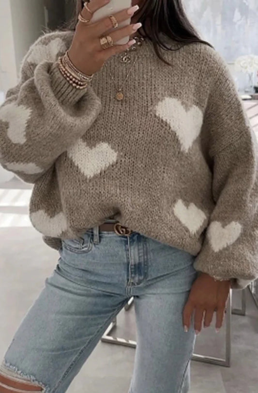 Heart Knitted Jumper - Mocha