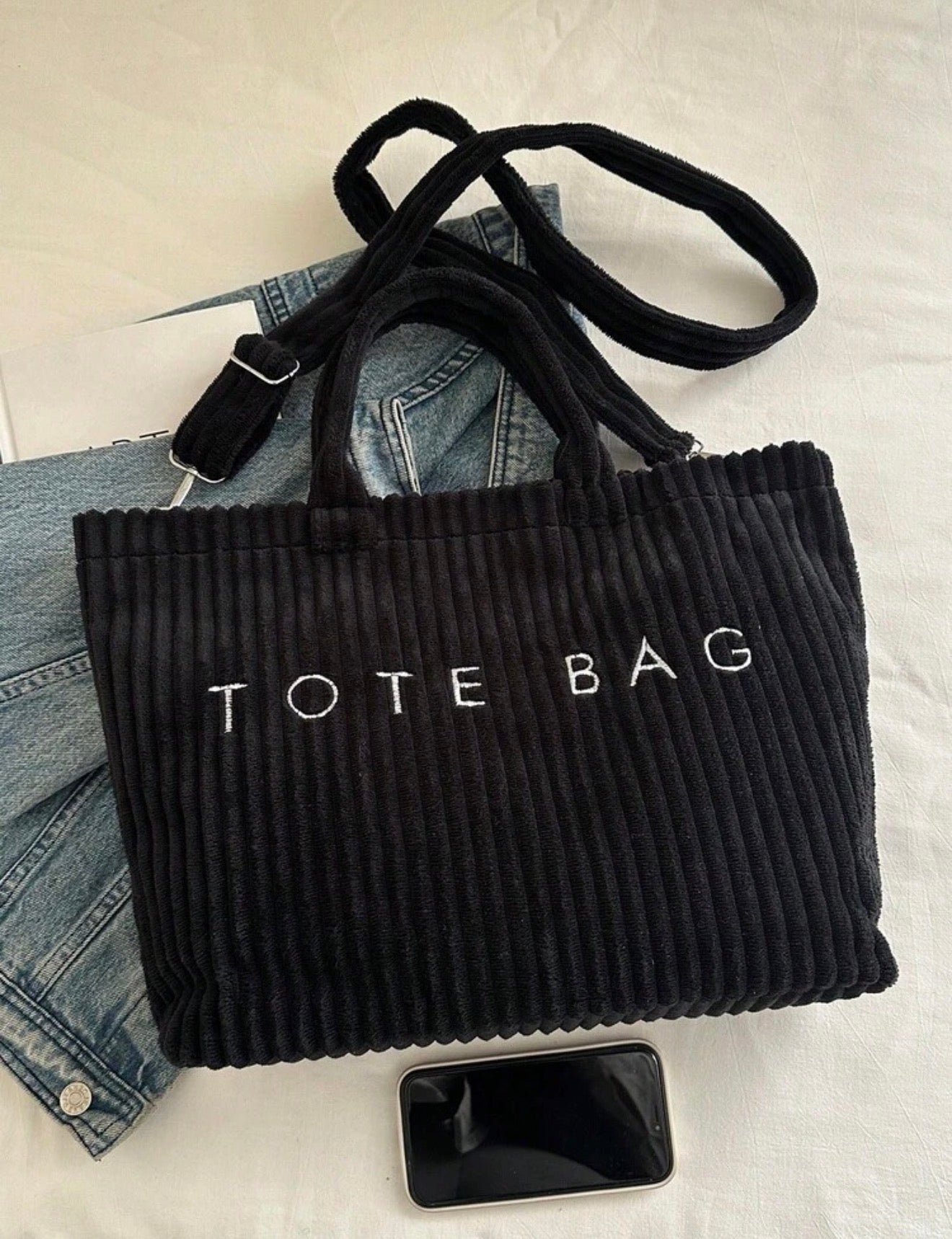 Corduroy Tote Bag - Black