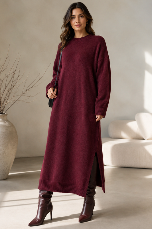 Knitted Dress - Burgundy