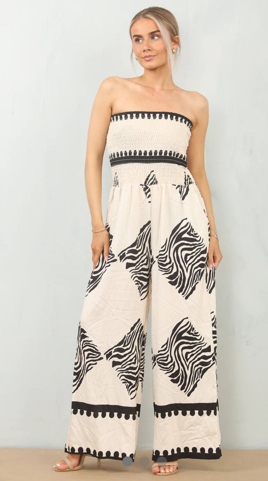 Zebra Print Jumpsuit - Beige