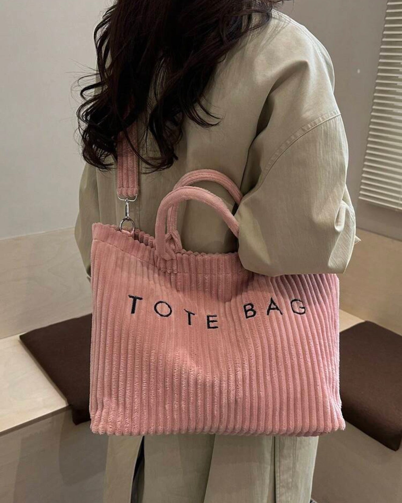 Corduroy Tote Bag - Pink