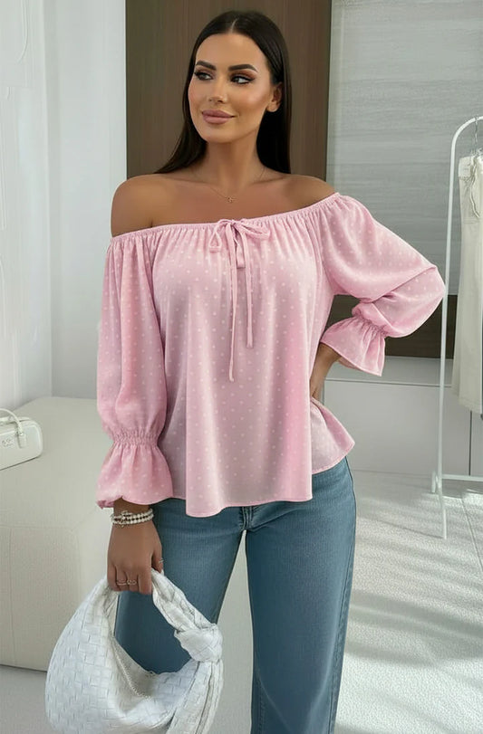 Polka Dot Bardot Blouses - Pink