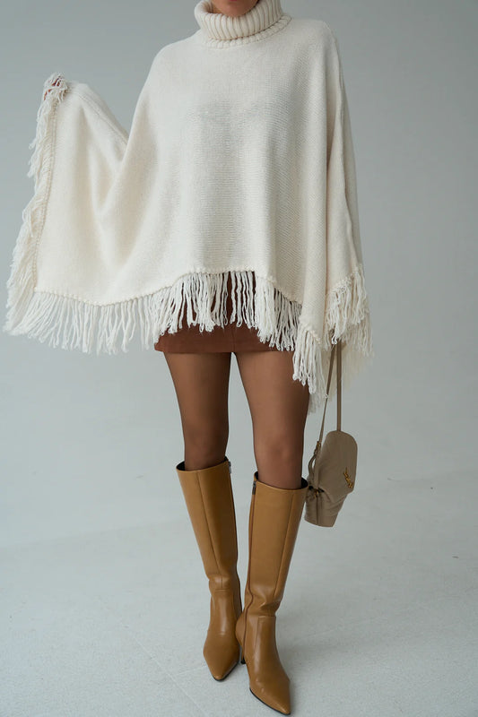 Knitted Poncho - Cream