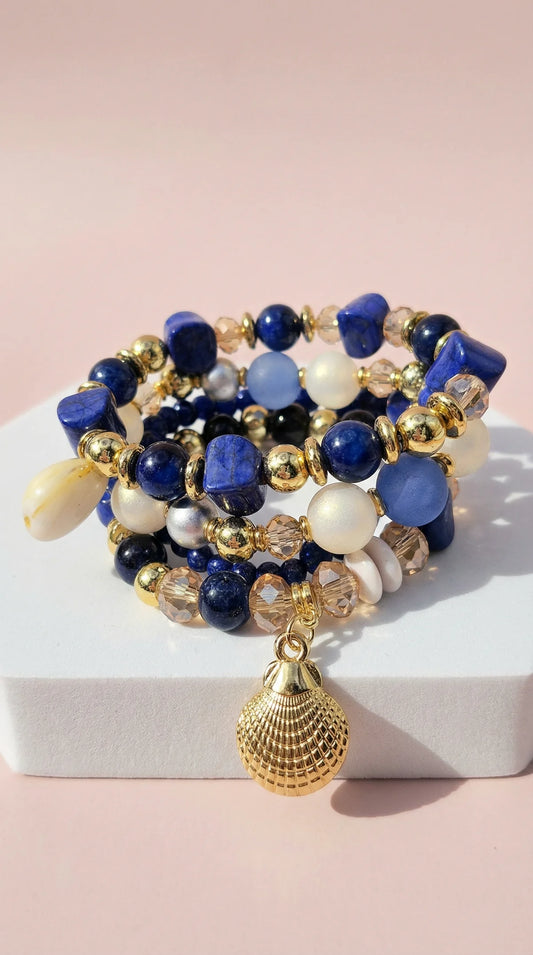 Shell Beaded Charm Bracelet - Navy