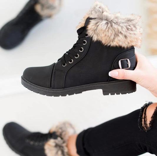 Faux Fur Lined Boots - Black