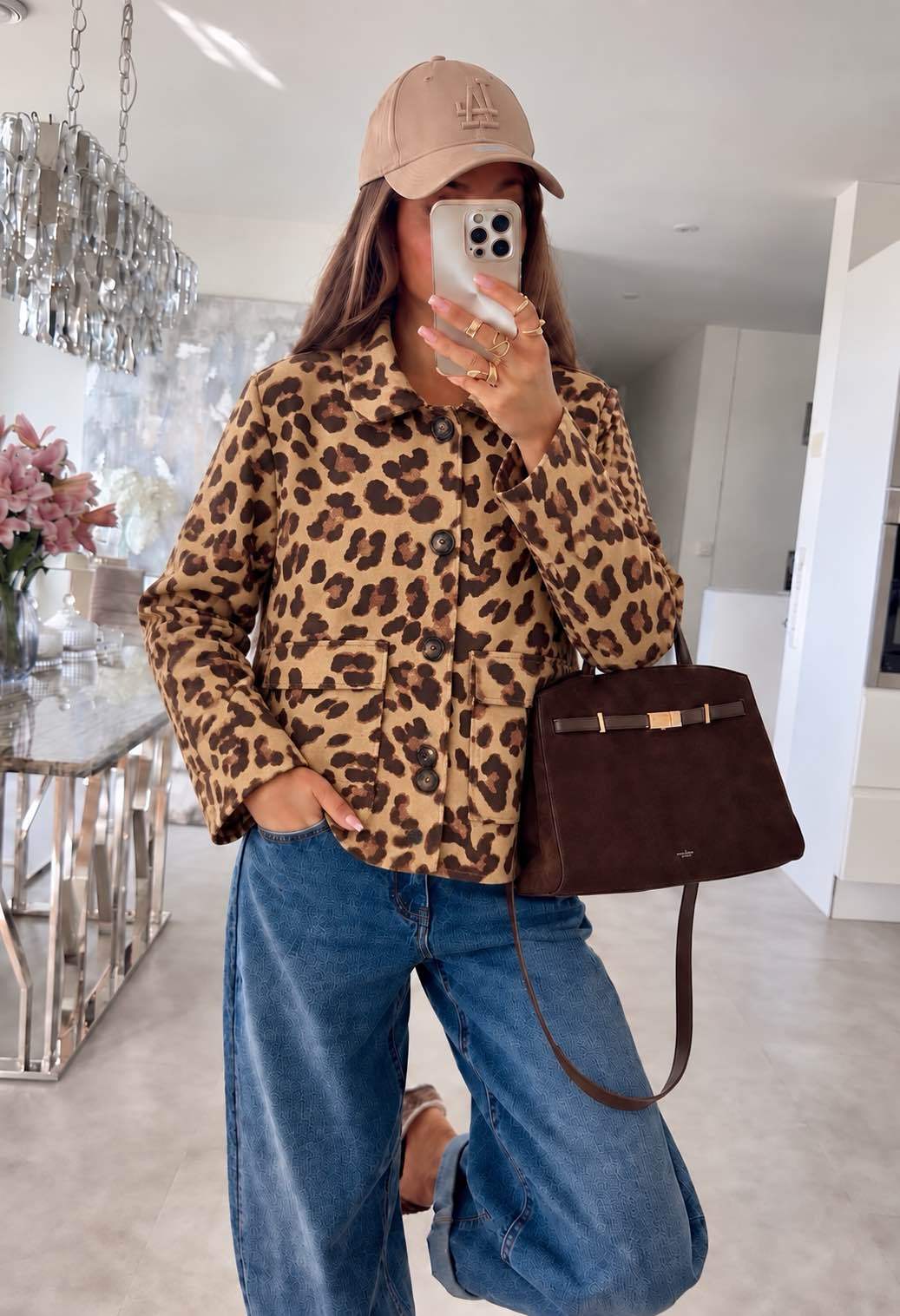 Leopard Print Shirt Jacket - Beige