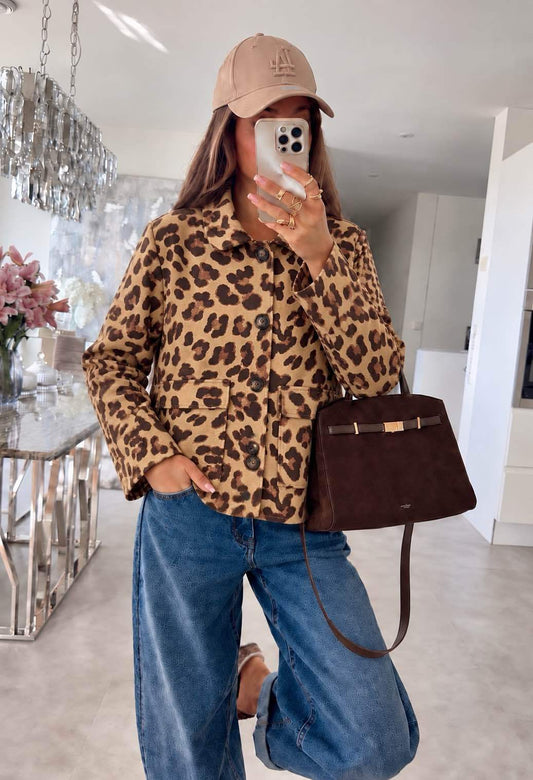 Leopard Print Shirt Jacket - Beige