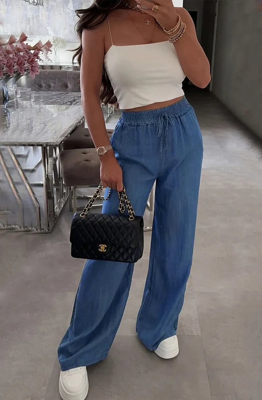 Wide Leg Trousers - Indigo