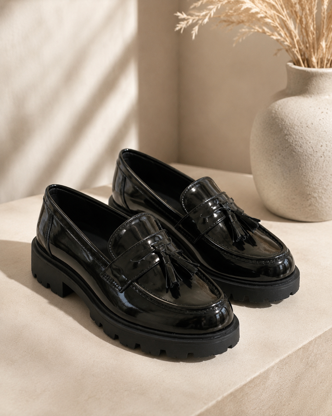 Patent Tassel Loafers - Black