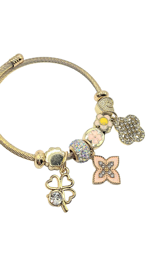 Clover Crystal Charm Bracelet - Gold