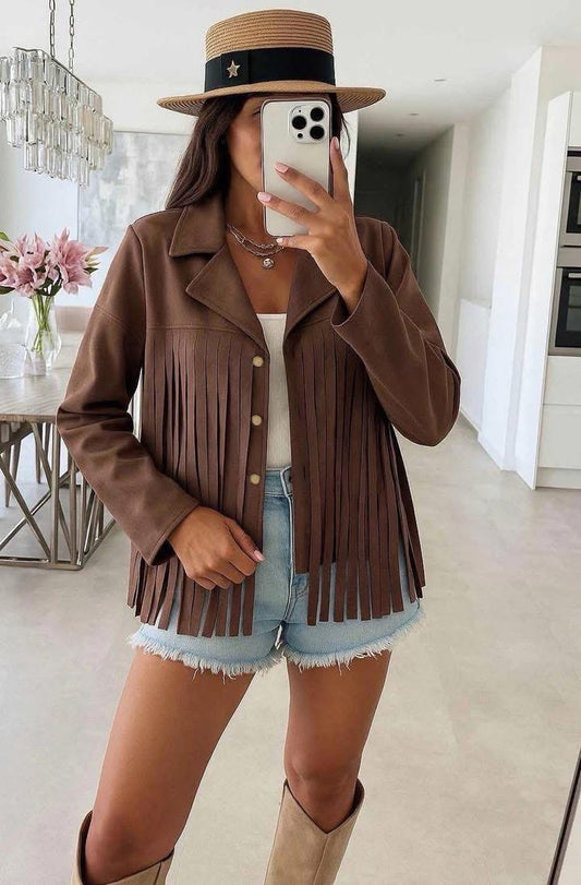 Suede Tassel Jacket - Chocolate Brown