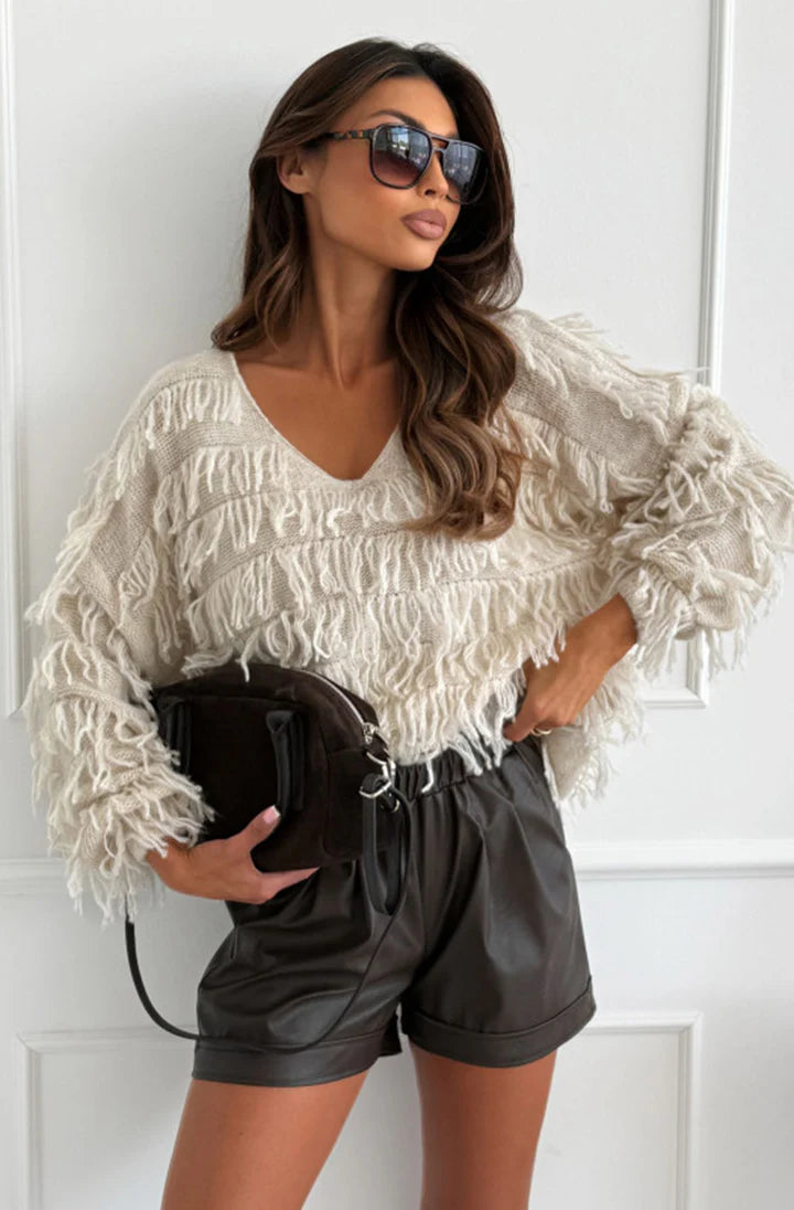 Boho Shaggy Sweater - Cream