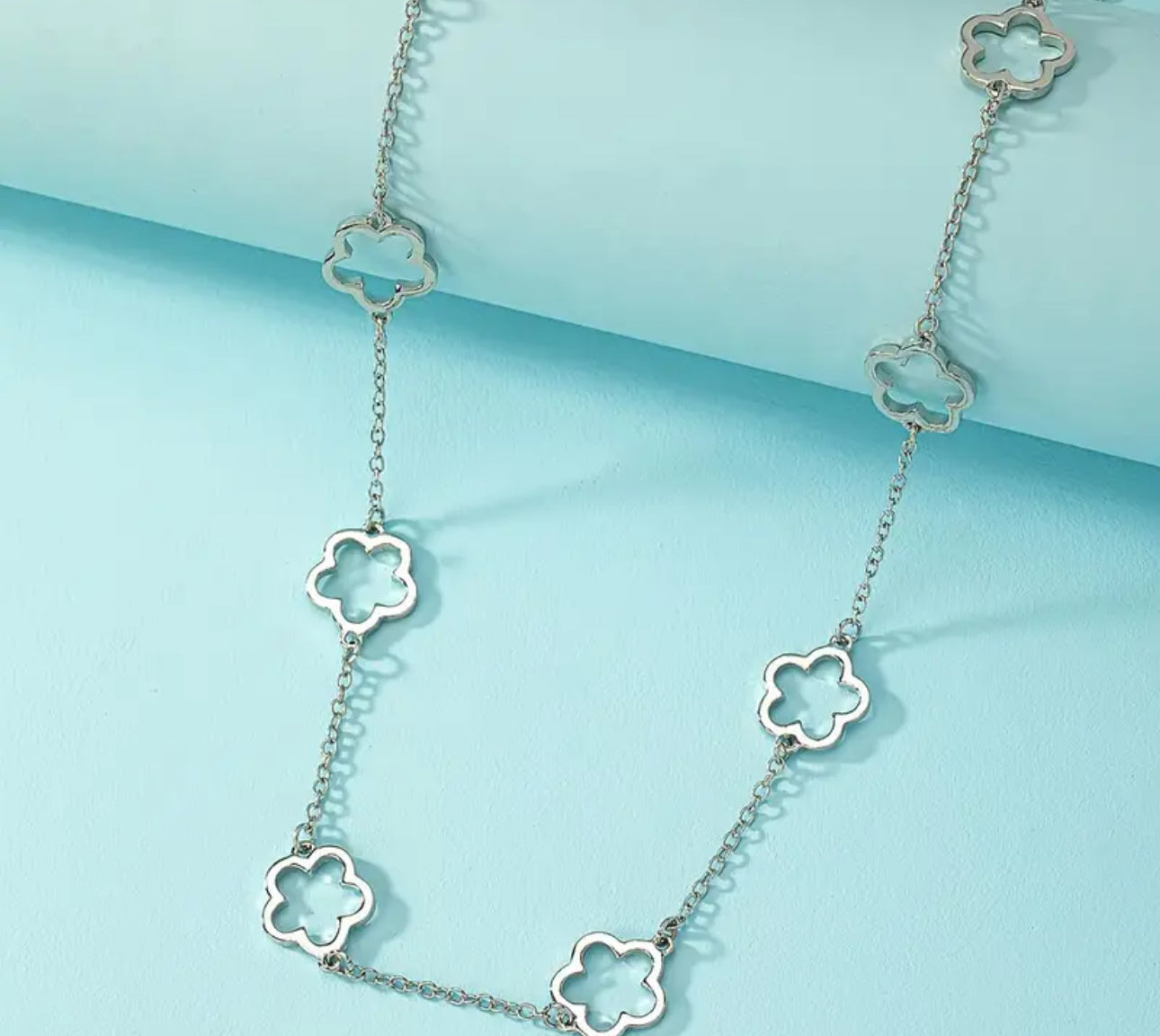 Long Clover Necklace - Silver