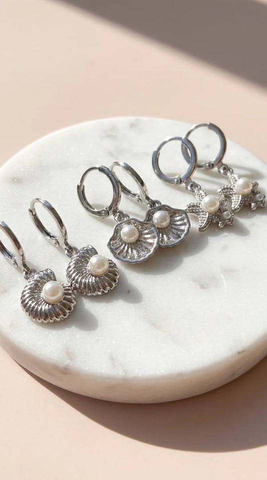 Shell & Starfish Earrings Set - Silver
