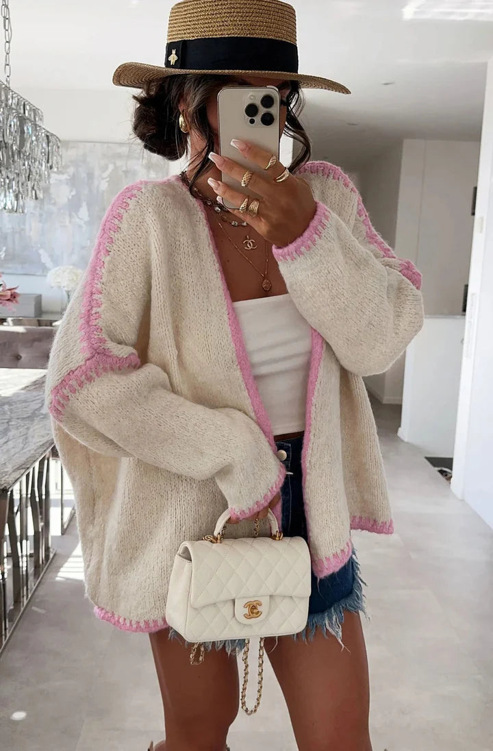 Contrast Cardigan - Pink