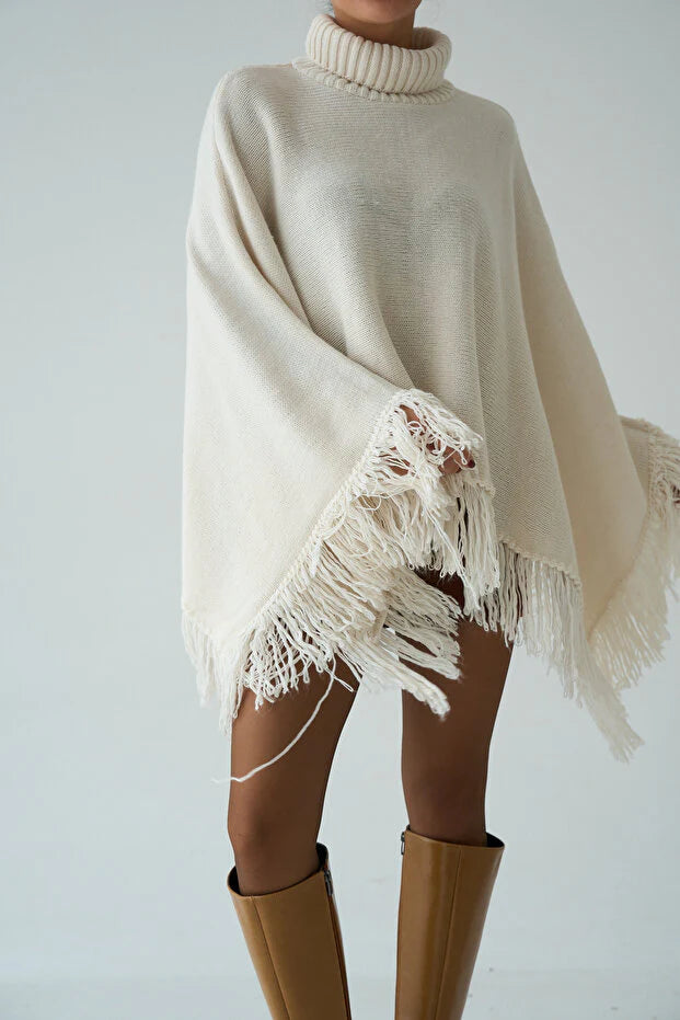 Knitted Poncho - Cream