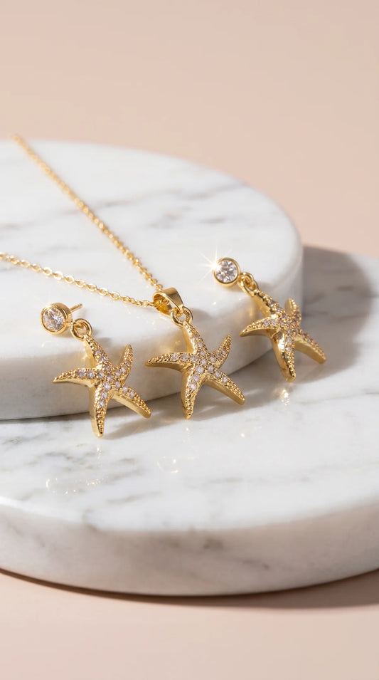 Starfish Necklace & Earring Set - Gold