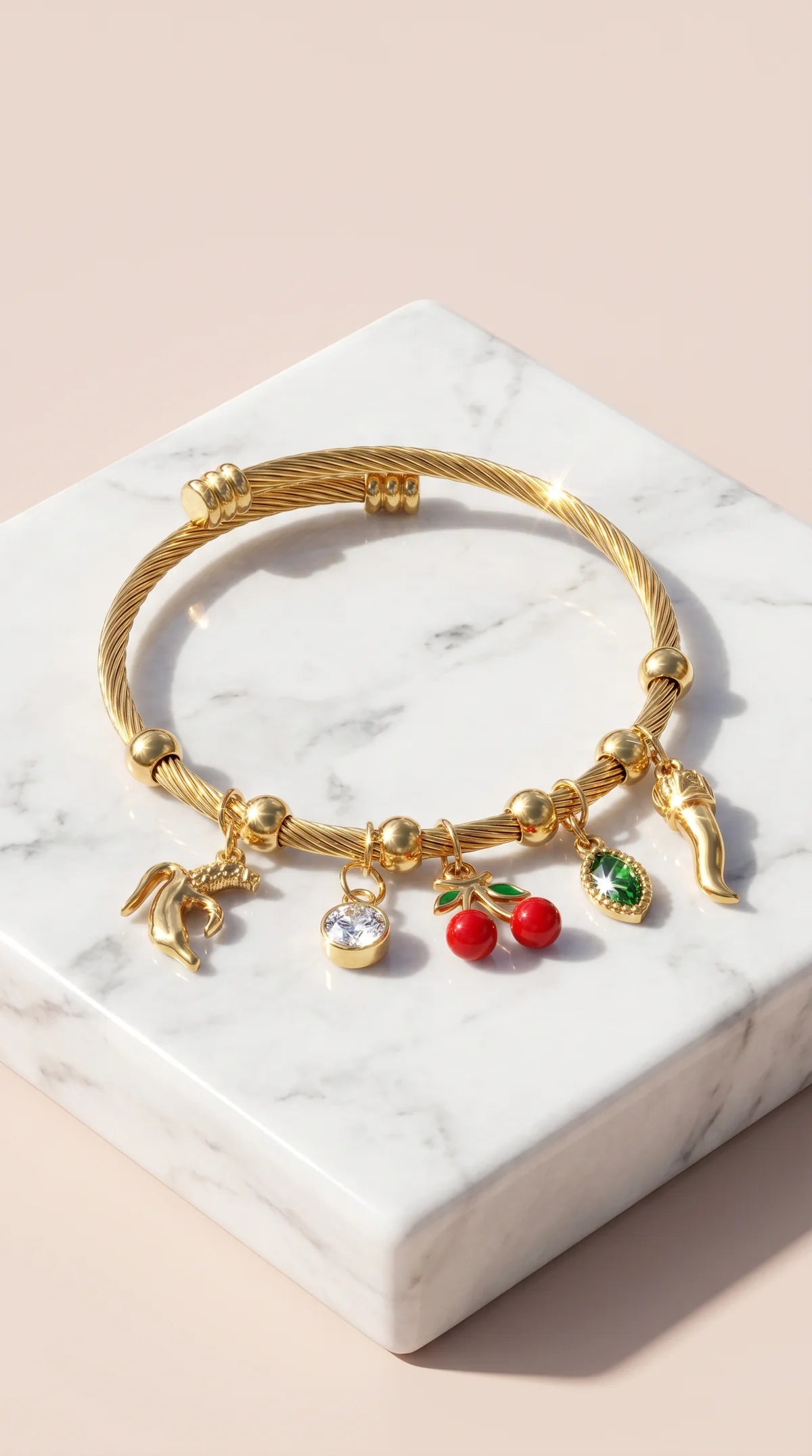 Cherry Charm Bracelet - Gold