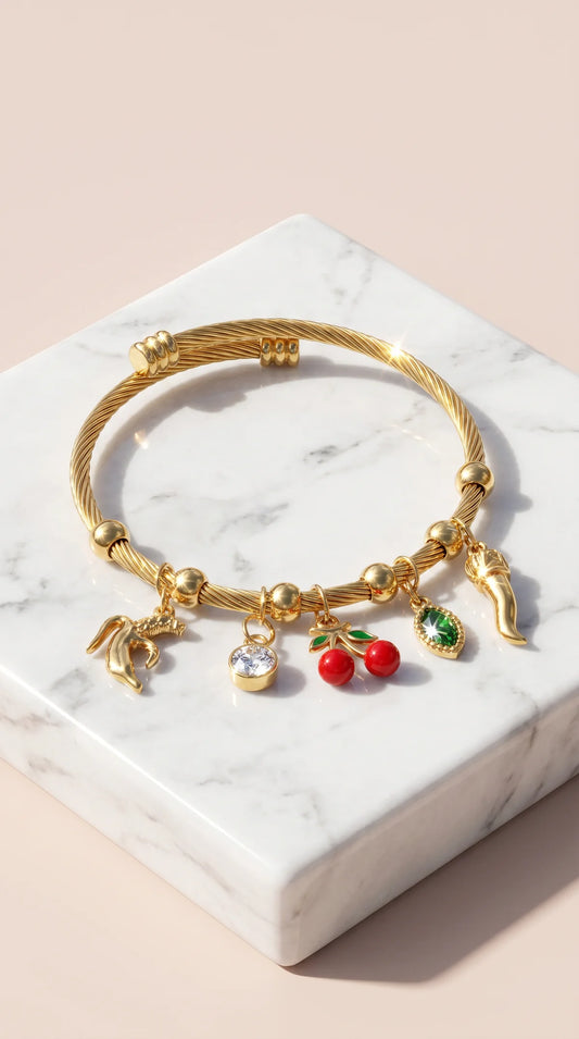 Cherry Charm Bracelet - Gold