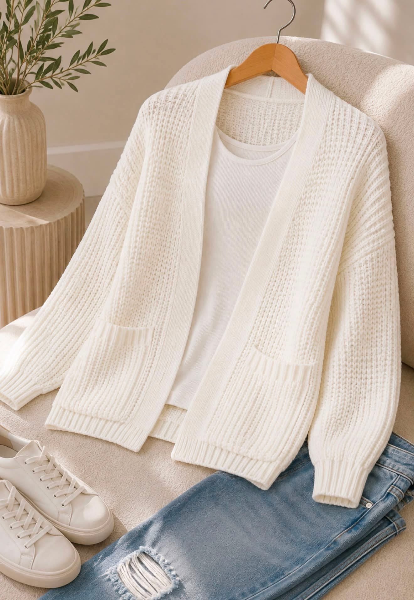 Knitted Pocket Cardigan - Ivory