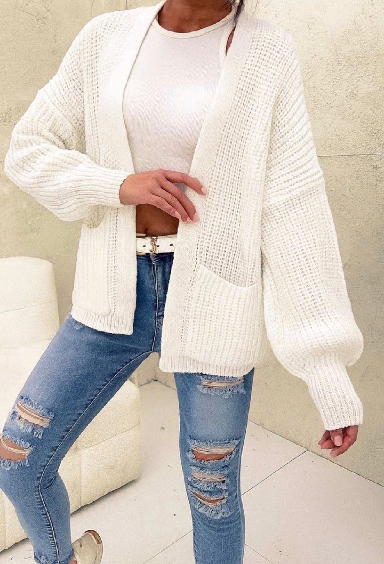Knitted Pocket Cardigan - Ivory