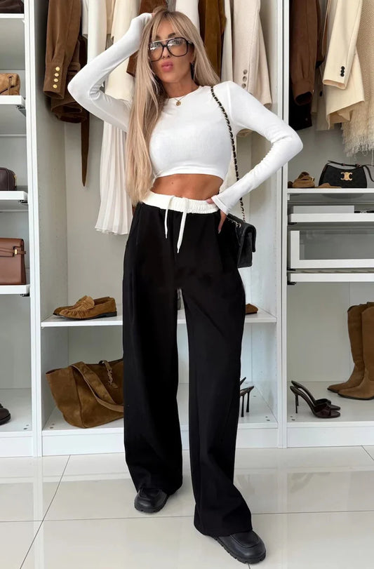 Dottie Wide Leg Trousers - Black
