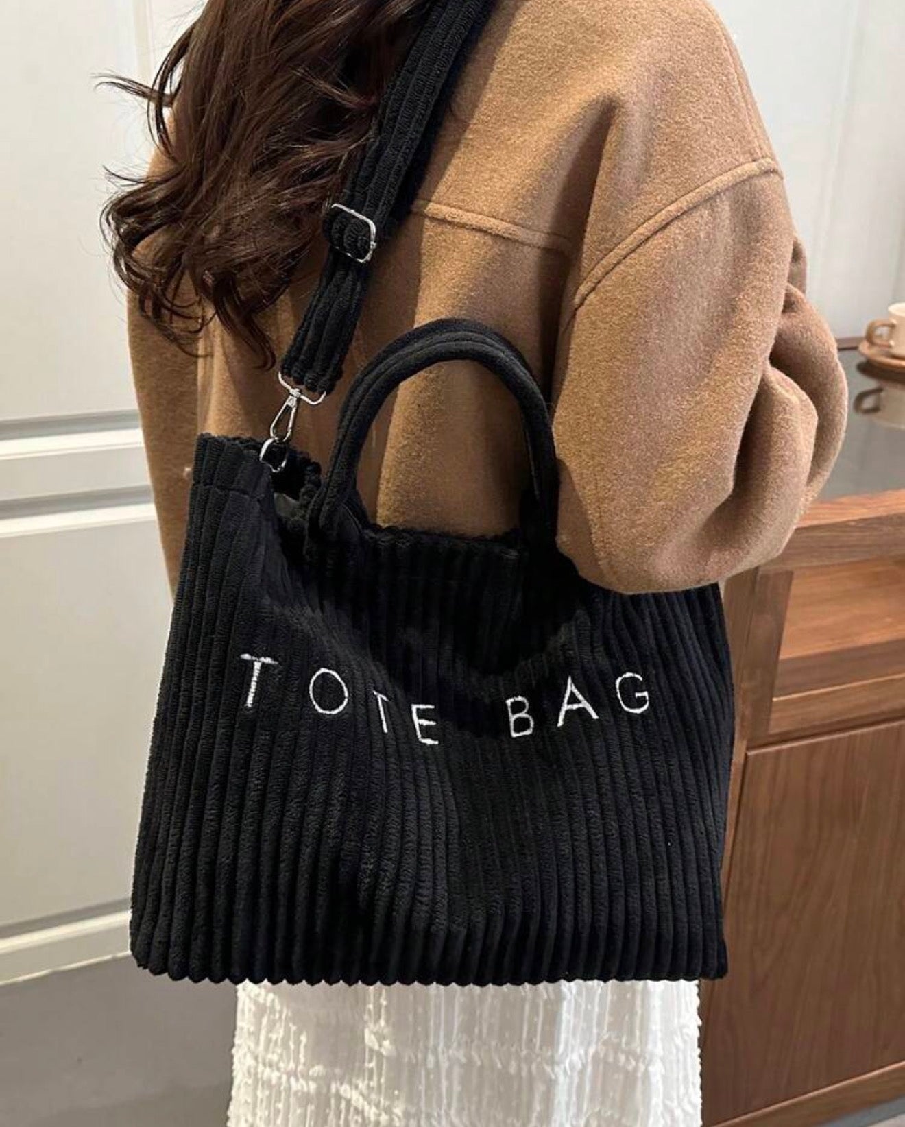 Corduroy Tote Bag - Black