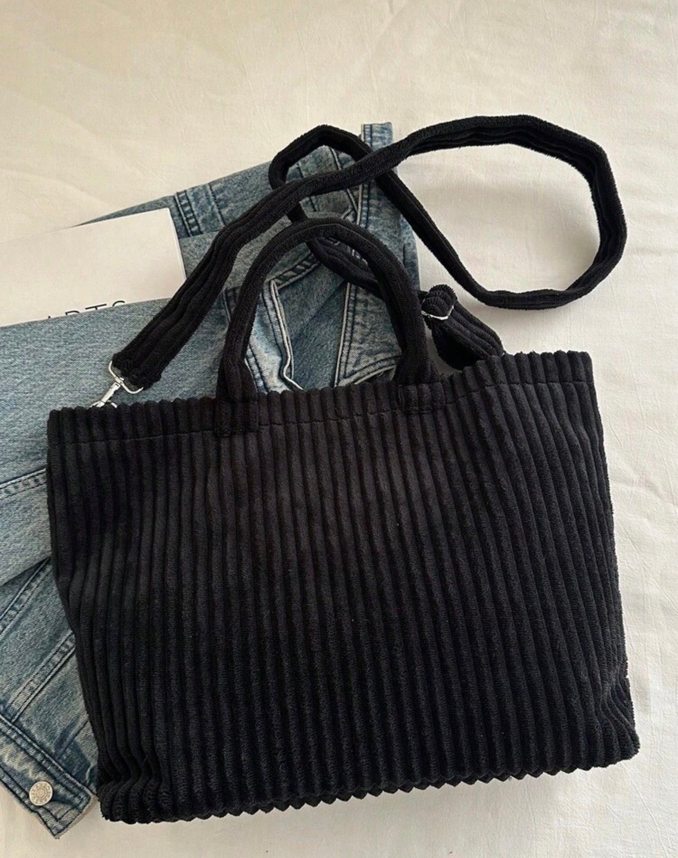Corduroy Tote Bag - Black
