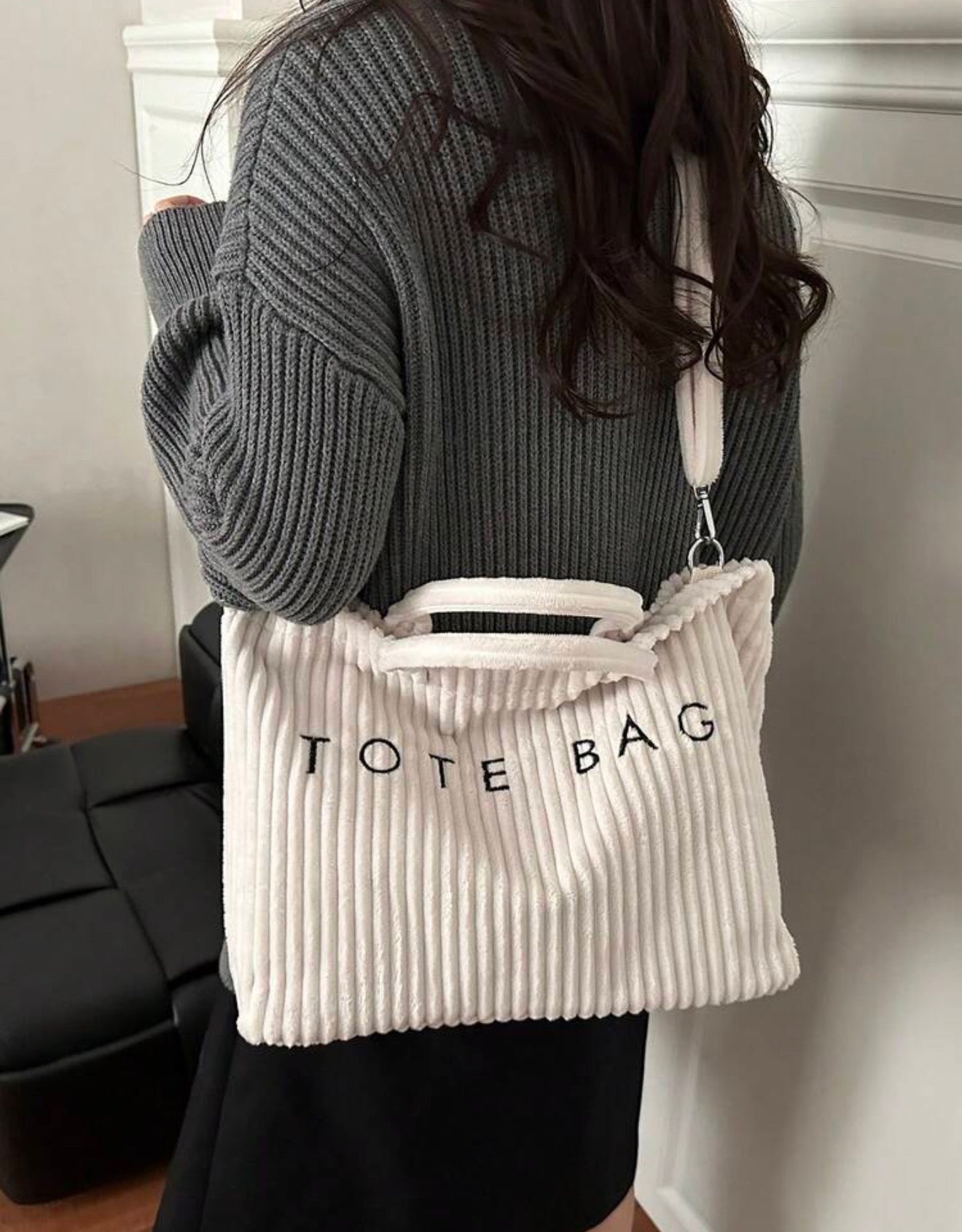 Corduroy Tote Bag - White