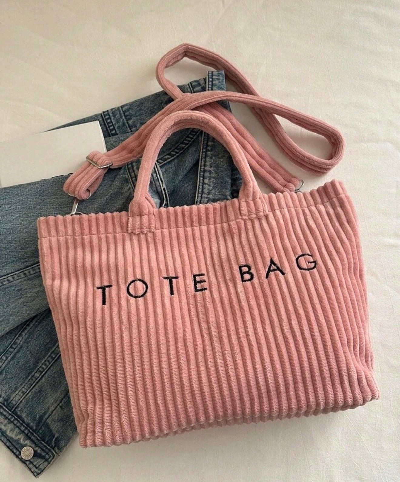 Corduroy Tote Bag - Pink