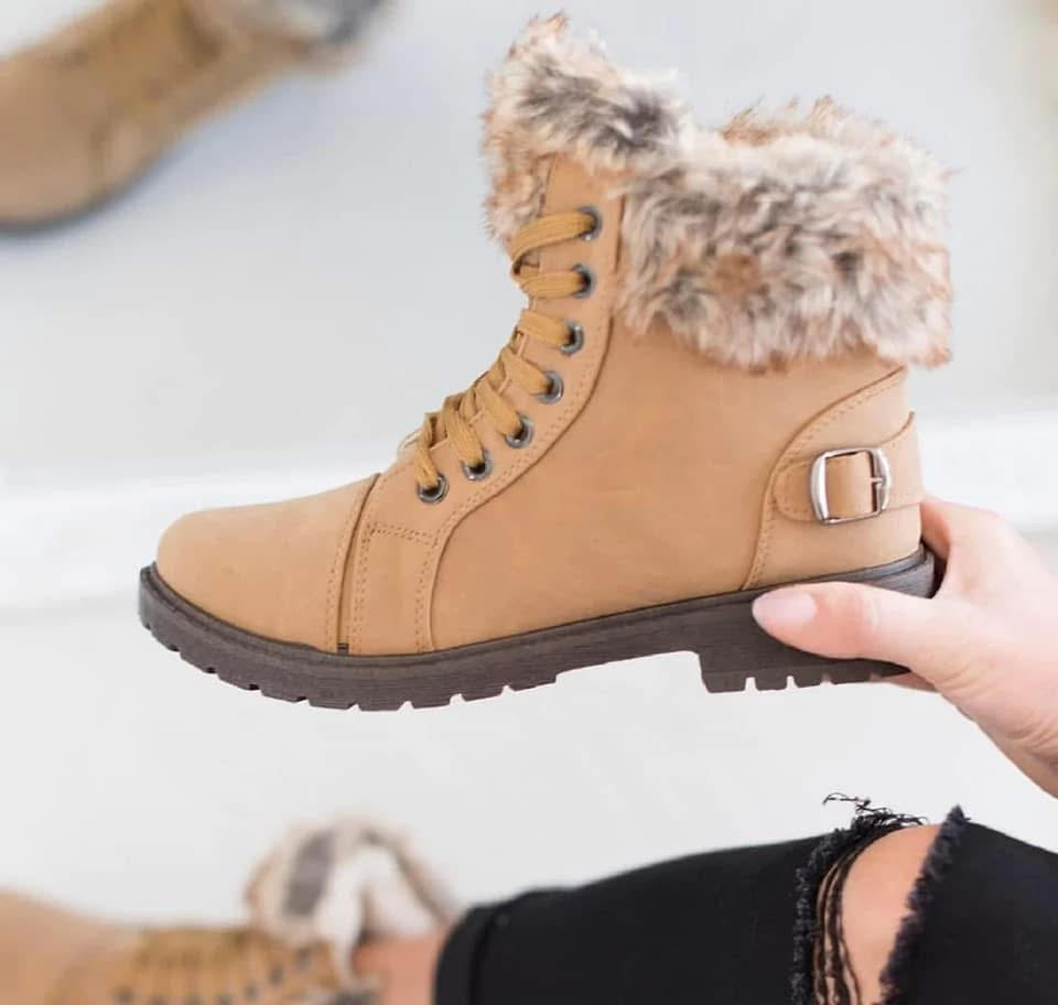 Faux Fur Lined Boots - Camel