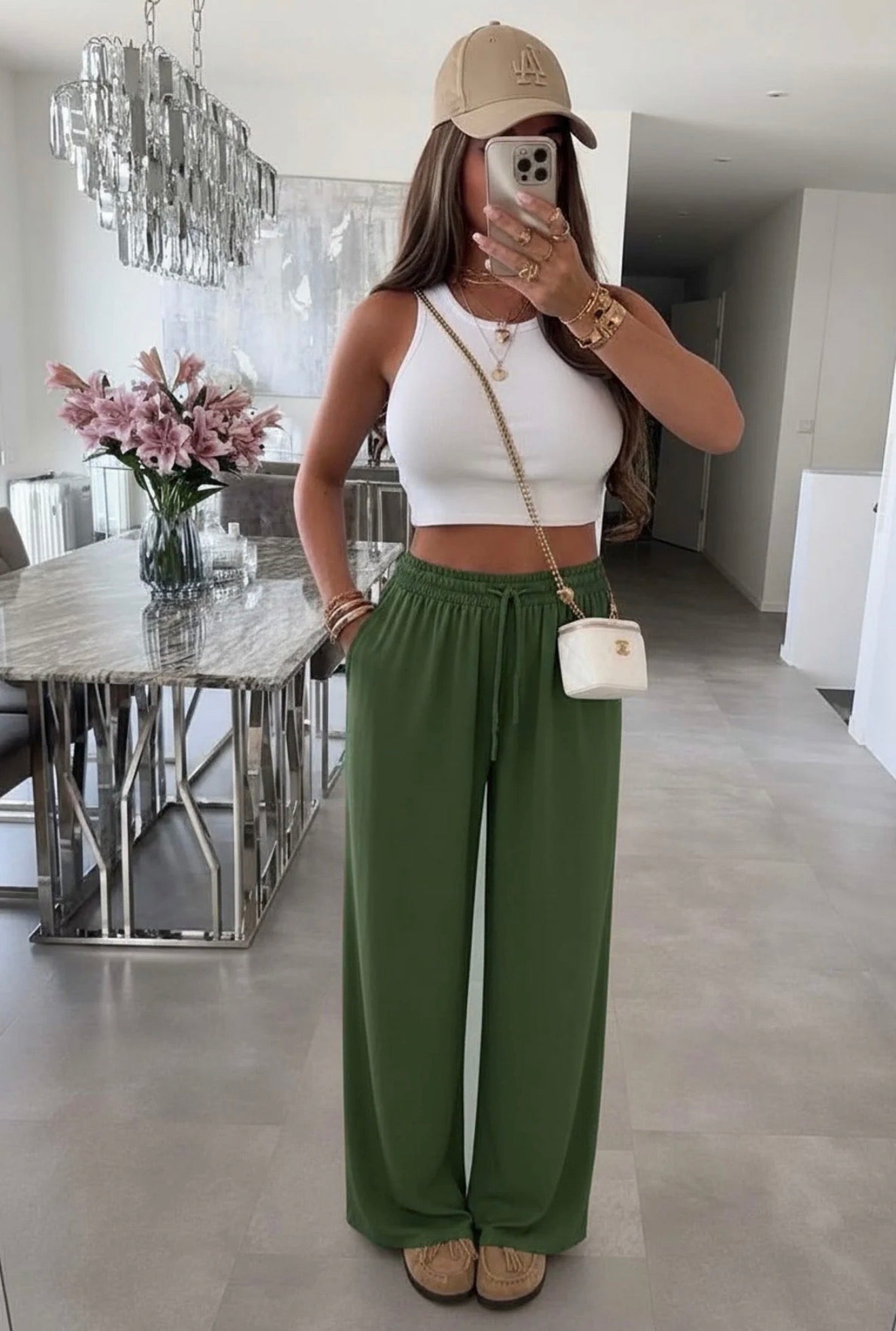 Wide Leg Trousers - Khaki