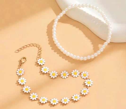 Pearl / Daisy Anklet Set