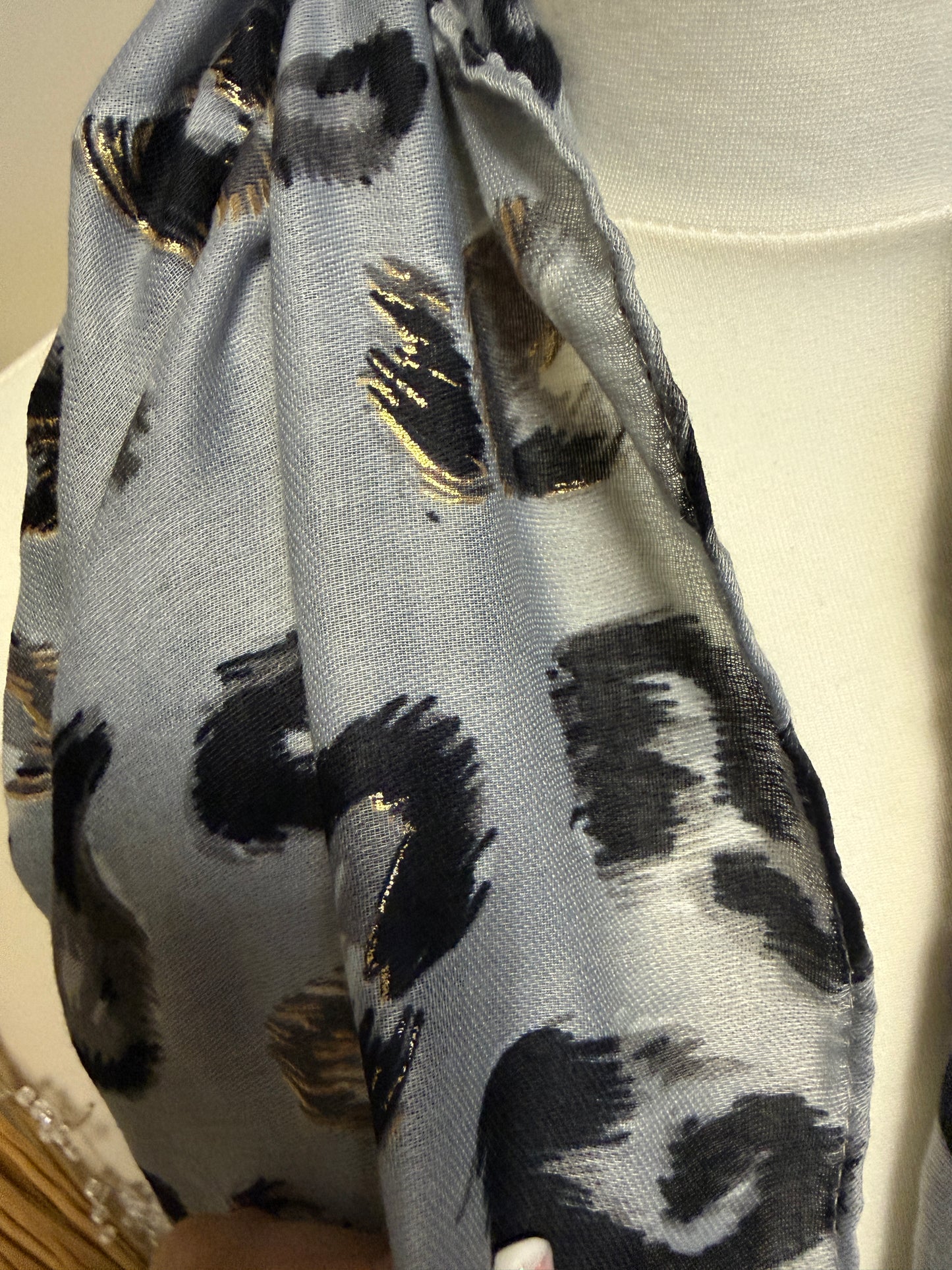 Leopard Print Scarf - Grey